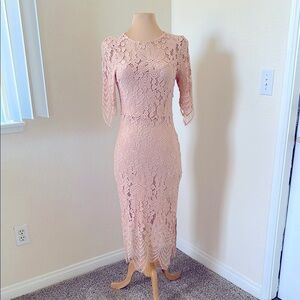 Essentiel Antwerp Lace Midi Dress Pink | 2 Piece Overlay Elegant Occasion Dress
